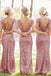 Gold Sequin Cap Sleeves Long Mermaid Bridesmaid Dresses , BN1059