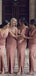 Mermaid Pink Satin Side Slit Long Bridesmaid Dresses , BN1065