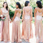 Column/Sheath Gold Sequin Spaghetti Straps Long Bridesmaid Dresses , BN1079