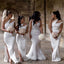 Mermaid White Satin One Shoulder Long Bridesmaid Dresses , BN1087