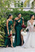 Emerald Satin Side Slit Long Mermaid Bridesmaid Dresses , BN1088