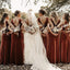 Sheath/Column Copper Velvet Long Bridesmaid Dresses, BN1091