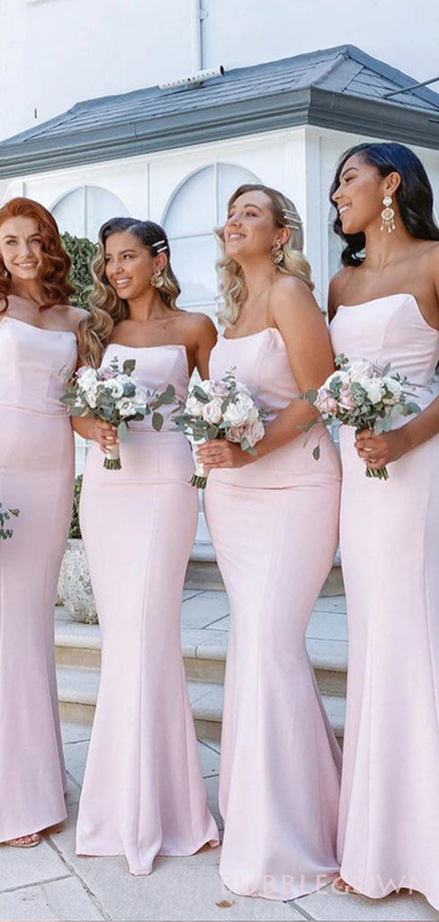 Mermaid Pink Strapless Long Bridesmaid Dresses , BN1096