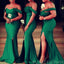 Off Shoulder Mermaid Green Satin Cheap Custom Long Bridesmaid Dresses , BN1111