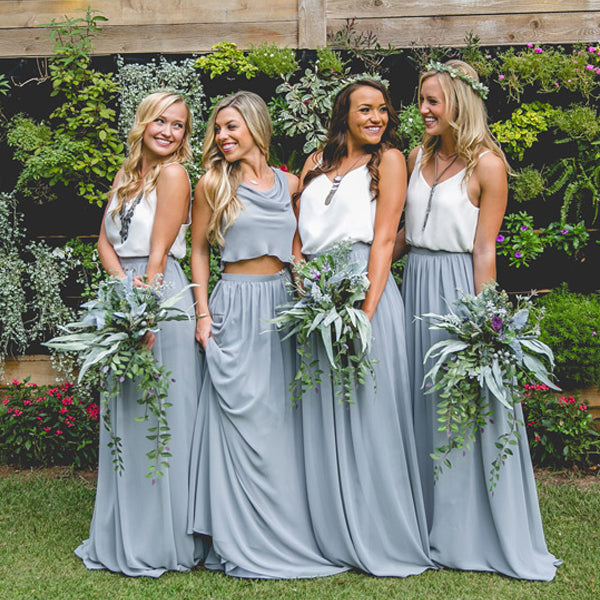 Simple A-line Two Pieces Long Custom Bridesmaid Dresses , BN1294