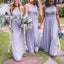 Simple One Shoulder Grey Chiffon A-line Long Custom Bridesmaid Dresses , BN1302