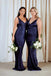 Mismatched Navy Blue Satin Long Custom Bridesmaid Dresses , BN1305