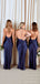 Mismatched Navy Blue Satin Long Custom Bridesmaid Dresses , BN1305