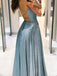 V Neck Fashion Sparkle Evening A-Line Long Prom Dresses, MR7006