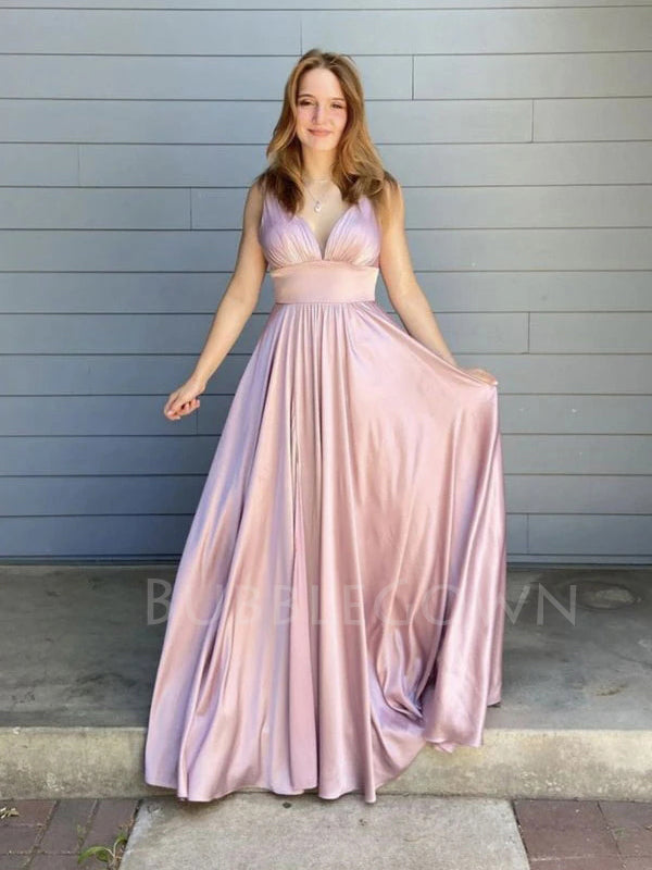 V-Neck A-line Formal Evening Long Prom Dresses, MR7015