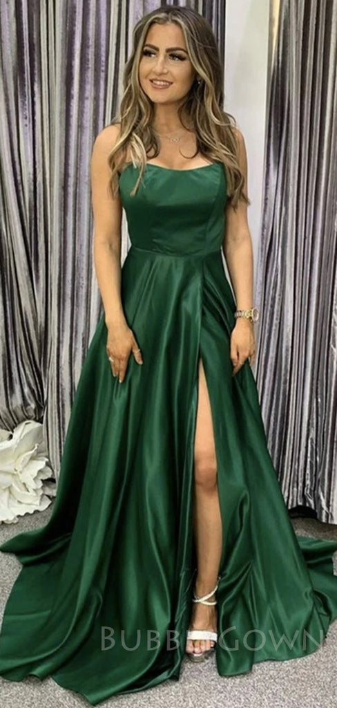 Evening Party Dresses, A-Line Satin Long Evening Prom Dresses, MR7018