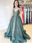 A-Line Spaghetti Straps Side satin Cheap Evening Dresses,Long Prom dresses, MR7019