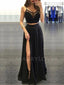 Two Pieces Cheap Black Chiffon Long Evening Prom dresses, MR7023