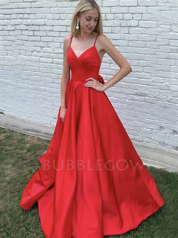 A-Line Simple Halter Satin Long Evening Prom Dresses, MR7034