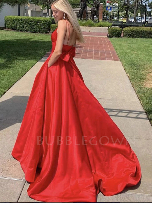 A-Line Simple Halter Satin Long Evening Prom Dresses, MR7034