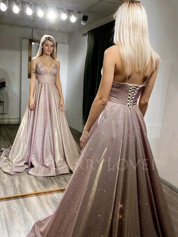 Sex Backless A-Line Sparkle Long Evening Prom Dresses, MR7062