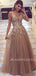 Lace Embroidery V-neck Tulle Floor Length A-line Long Evening Prom Dresses, MR7076