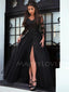 Sexy See Through Black Lace Long Sleeve A-Line Long Evening Prom Dresses, MR7103