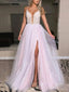 V Neck Backless Sparkly A-line Long Evening Prom Dresses, Cheap Tulle Sweet Dresses, MR7109