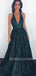 Sexy Deep V Neck Sparkle A-Line Long Evening Prom Dresses, MR7117