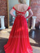 Off Shoulder Deep V Neck Red Chiffon Cheap Long Evening Prom Dresses, MR7119