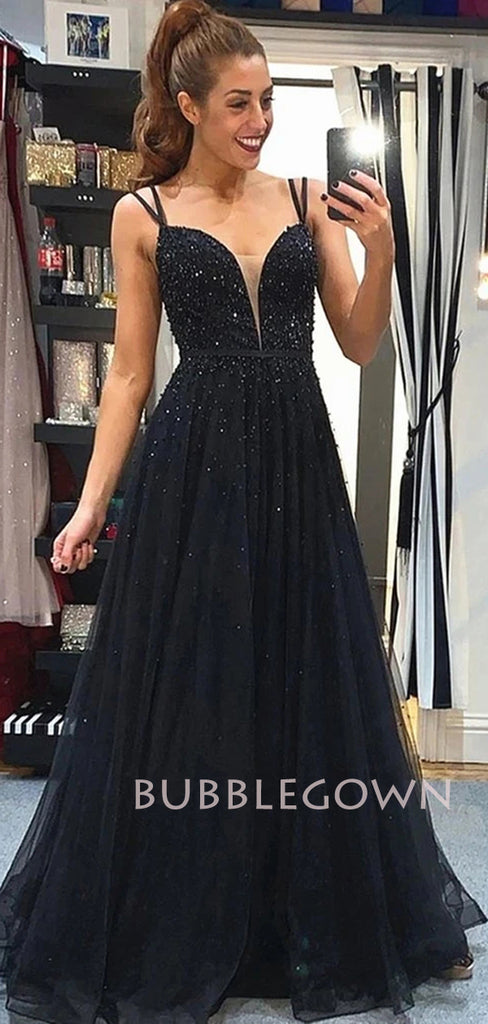 Sexy Backless V Neck Long Evening Prom Dresses, Cheap Custom Prom Dresses, MR7130