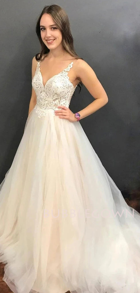 Sexy V Neck Lace Long Evening Prom Dresses, Cheap Wedding Dresses, MR7133