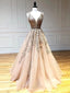 V Neck A-line Tulle Long Evening Prom Dresses, Evening Party Prom Dresses, MR7138