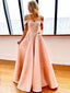 Sex Off Shoulder A-Line Satin Long Evening Prom Dresses, Long Custom Party prom dresses, MR7151