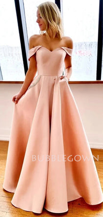 Sex Off Shoulder A-Line Satin Long Evening Prom Dresses, Long Custom Party prom dresses, MR7151