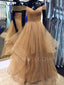 Off Shoulder Tulle A-line Long Evening Prom Dresses, Cheap Custom Prom Dress, MR7157