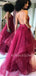 Sexy Backless Tulle A-line Burgundy Long Evening Prom Dresses, Cheap Custom Prom Dress, MR7158