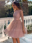 Backless Long Sleeves Short Custom Pink Homecoming Dresses, Cheap Sweet Dresses, MR7159