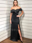 Off Shoulder Mermaid Black Long Evening Prom Dresses, MR7160