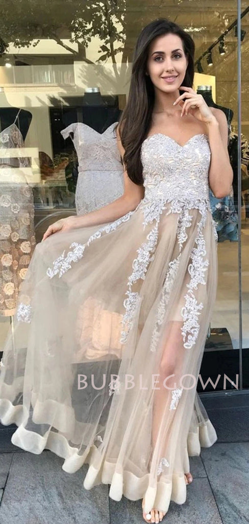 See Through Lace Long Evening Prom Dresses, Cheap Custom Prom Dresses, MR7165