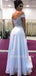 Sexy Off Shoulder Long Blue Chiffon Evening Prom Dresses, Cheap Custom Sweet Prom Dresses, MR7180