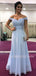 Sexy Off Shoulder Long Blue Chiffon Evening Prom Dresses, Cheap Custom Sweet Prom Dresses, MR7180