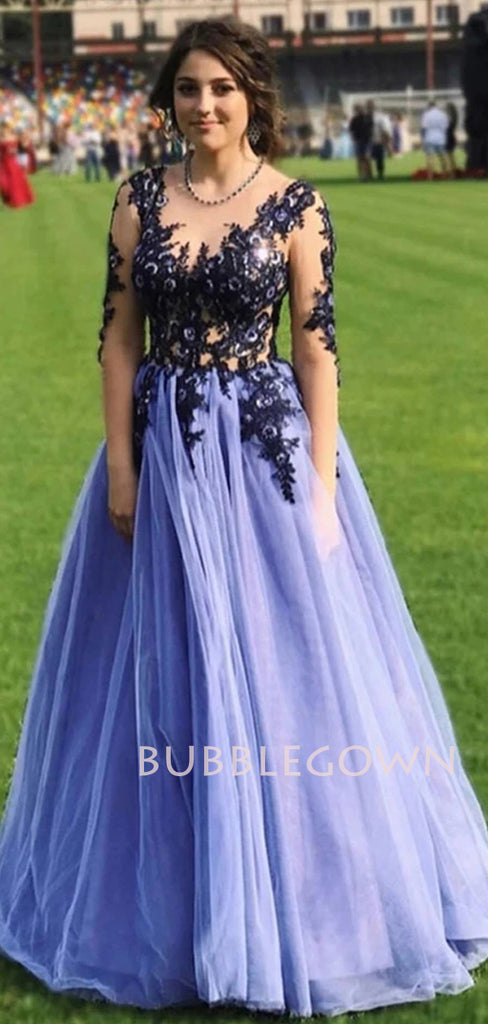 Long See Throuth Sleeves Long Evening Prom Dresses, Cheap Sweet Prom Dresses, MR7187