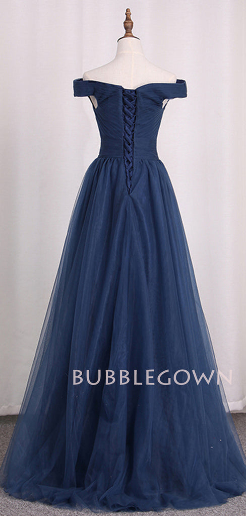 Off Shoulder Simple Navy Blue Cheap Long Evening Prom Dresses, , MR7190