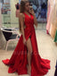 Sexy V Neck Backless Red A-Line Long Evening Prom Dress, Cheap Custom Prom Dress, MR7197