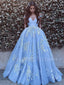 Off Shoulder A-Line Blue Long Evening Prom Dresses, Cheap Prom Dresses, MR7208