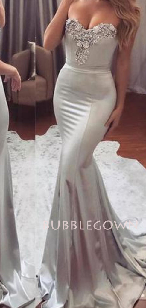 Mermaid Backless Silver grey Long Evening Prom Dresses, Cheap Custom Party Prom Dresses, MR7210