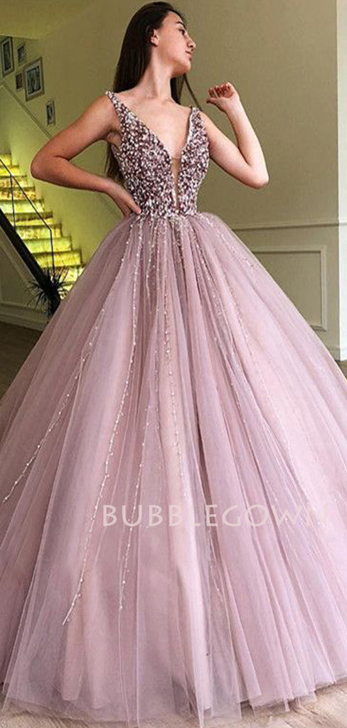 Dusty Purple Deep V Neck Sequin Long Evening Prom Dresses, Cheap Custom Prom Dresses, MR7229