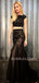 Two Pieces Mermaid Black Lace Long Evening Prom Dresses, Cheap Custom Prom dresses, MR7232