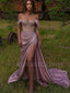 Off Shoulder Side Slit Dusty Purple Long Evening Cheap Party Prom Dresses, Cheap Prom Dresses, MR7241