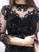 Black See Throuth Half Sleeves Sequin Mermaid Long Evening Prom Dresses, MR7248