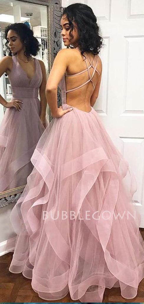 Sexy Backless V Neck Long Evening Prom Dresses, Cheap Custom Prom Dresses, MR7253