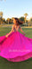 Sexy Backless A-Line Fuchsia Satin Side Slit Deep V Neck Long Evening Prom Dresses, MR7260