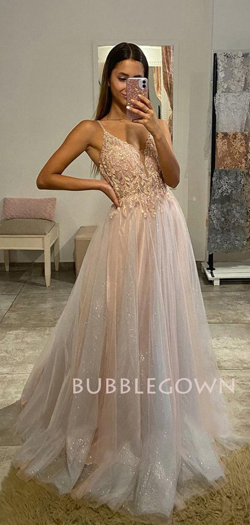 Sexy See Throuth V Neck A-line Tulle Long Evening Prom Dresses, Evening Party Prom Dresses, MR7267