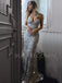 Grey Mermaid Backless Lace Mermaid Long Evening Prom Dresses, MR7271